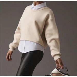 Athropologie Maeve oversized cropped sweatshirt with faux button up. Xxs